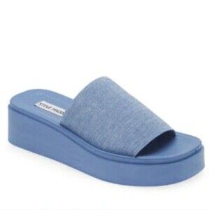 Steve Madden Gimmee Platform Wedge Sandal In Denim Various Size 8.5